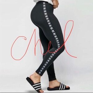 Adidas Black Leggings with White Logo Pattern